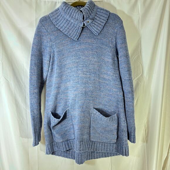 *BLUE**Soft Surroundings Wool-Blend Tunic Sweater — Shawl Neck, Pockets, Small - Picture 2 of 7